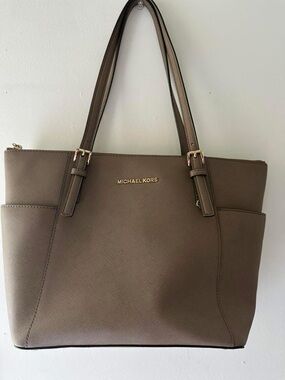 Michael Kors Taupe Saffiano Tote with Gold Hardware